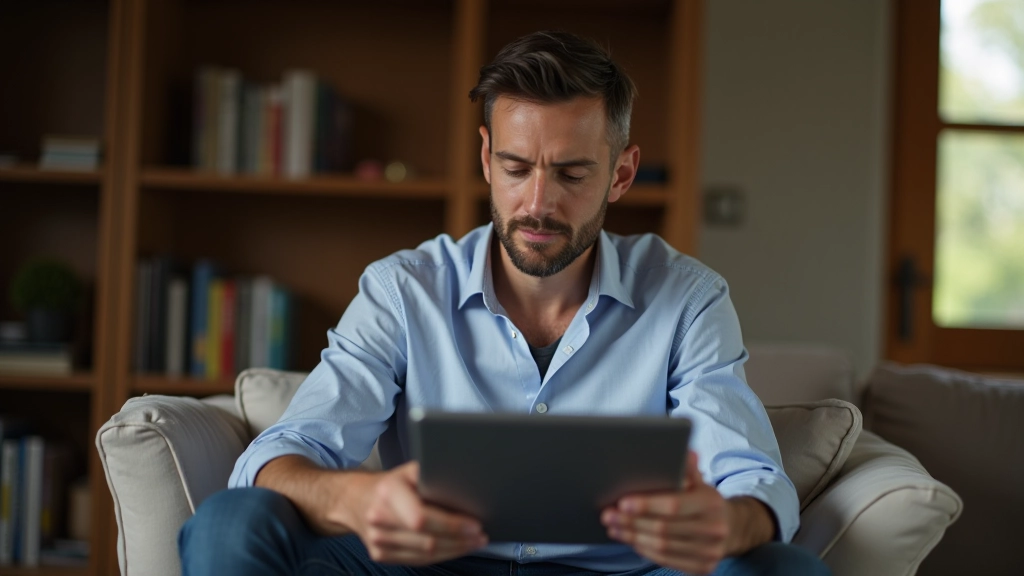Osoba sa digitalnim uređajem u kućnoj postavci, rad iz doma